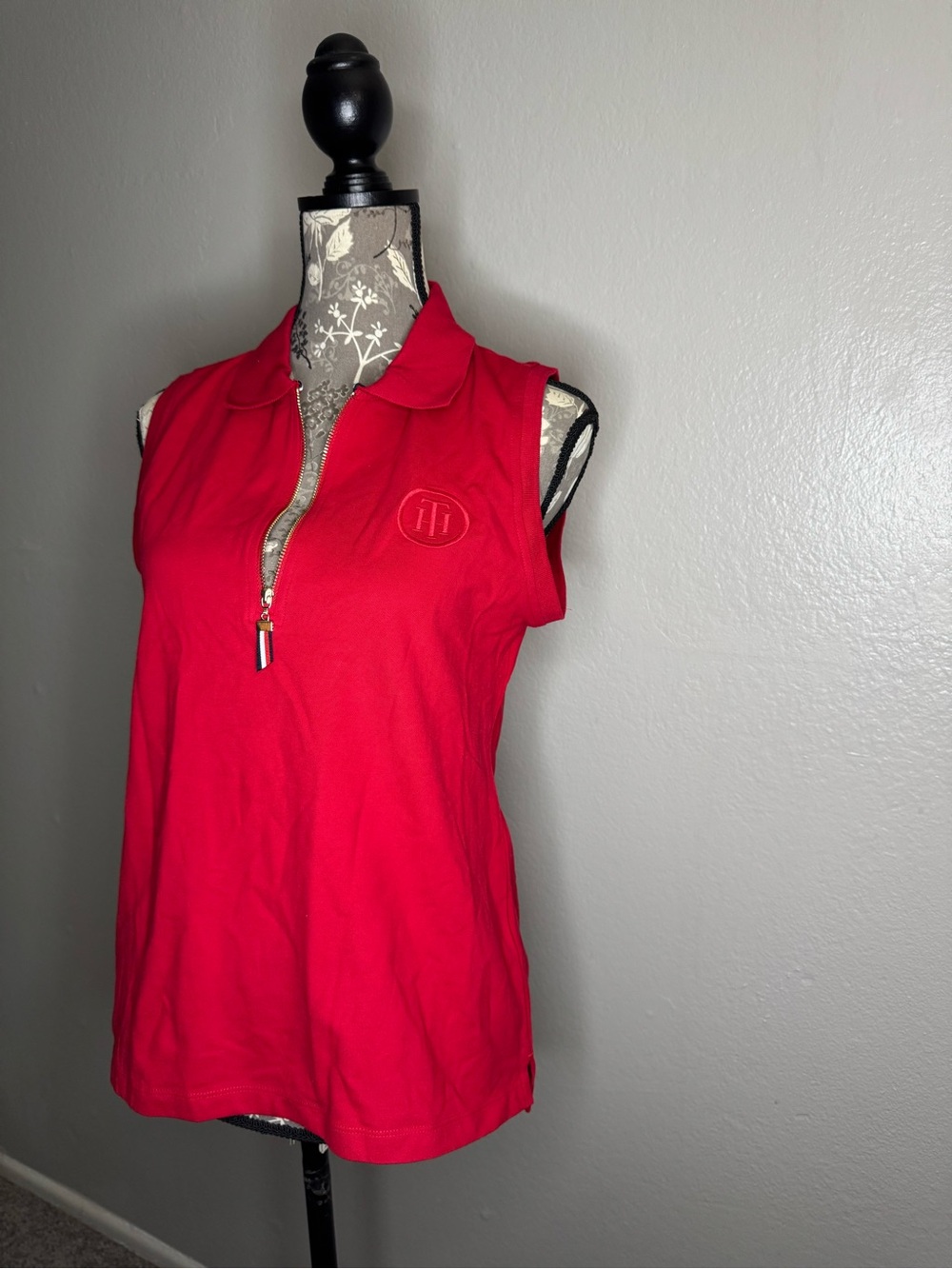 Tommy Hilfiger Bright Red Sleeveless Polo Zip Top (NEW without TAG)